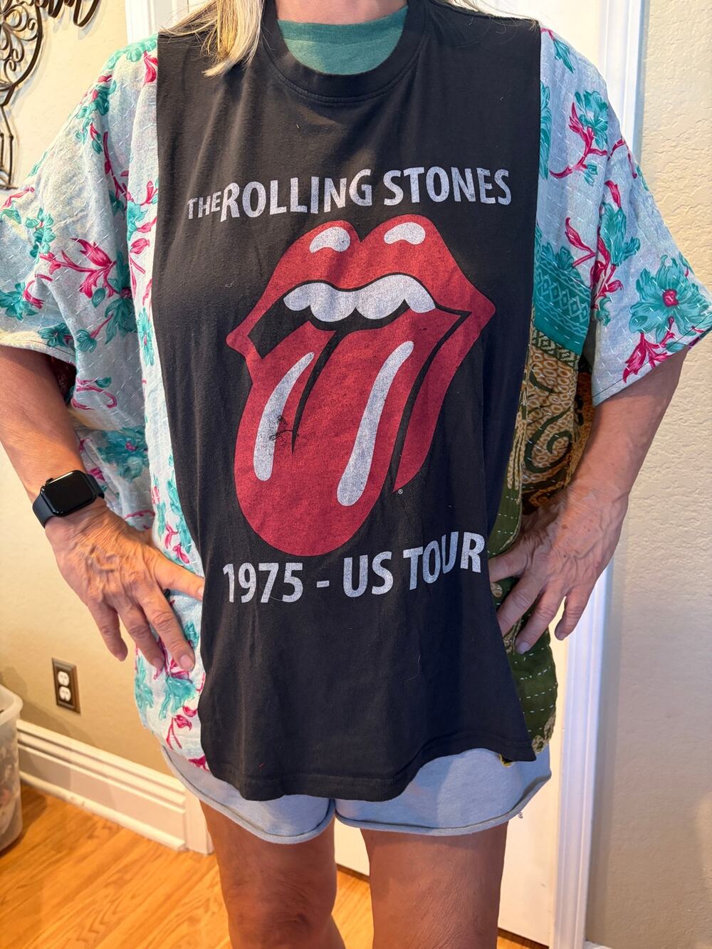 Rolling Stones Upcycled Kantha Tunic Top Shirt OS Handmade Boho